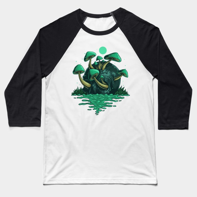 Skull Fungus Funny Baseball T-Shirt by Charaf Eddine